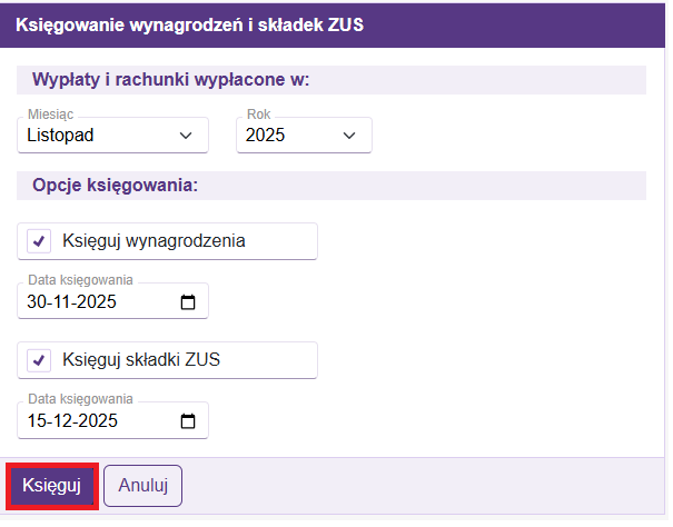 Księgowanie z Kadr
